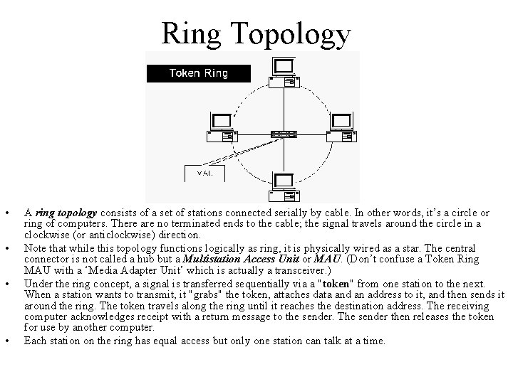 Ring Topology • • A ring topology consists of a set of stations connected