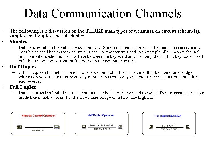 Data Communication Channels • • The following is a discussion on the THREE main