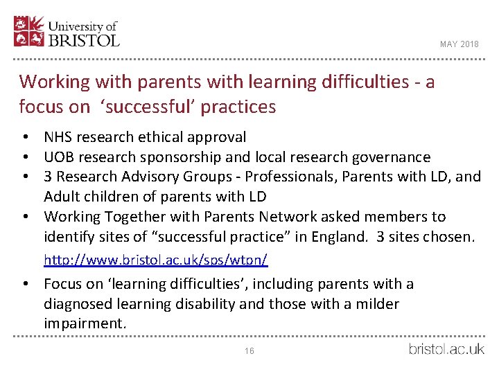 MAY 2018 Working with parents with learning difficulties - a focus on ‘successful’ practices