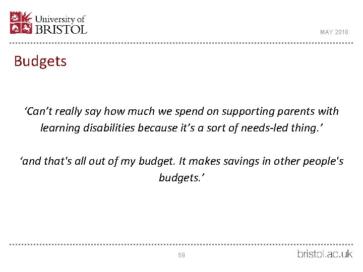 MAY 2018 Budgets ‘Can’t really say how much we spend on supporting parents with