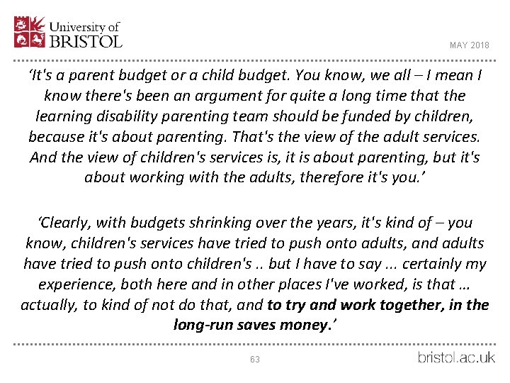 MAY 2018 ‘It's a parent budget or a child budget. You know, we all
