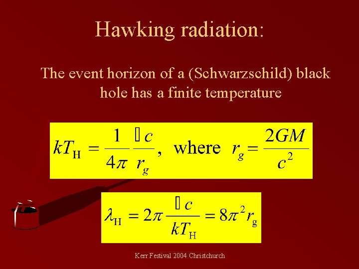 Hawking radiation: The event horizon of a (Schwarzschild) black hole has a finite temperature