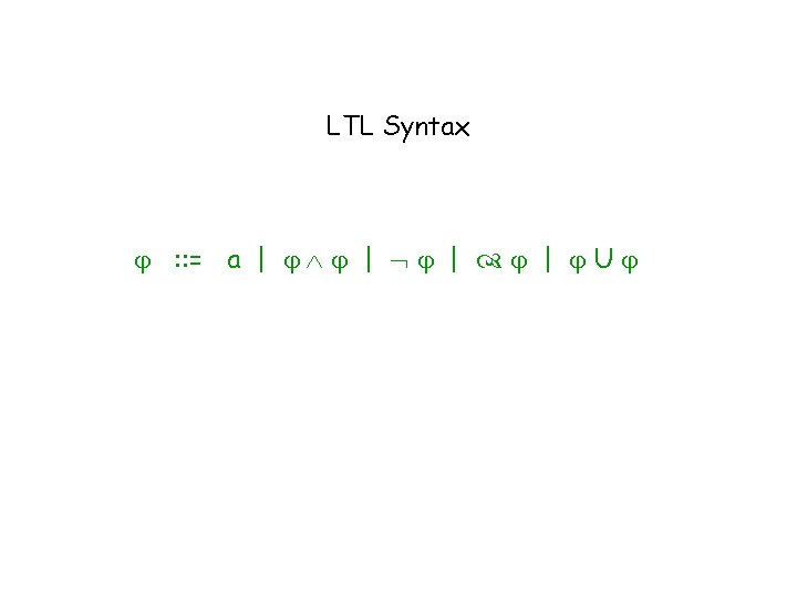 LTL Syntax : : = a | | | | U LTL Syntax : : = a | | | | U