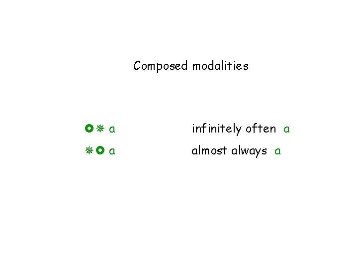 Composed modalities a infinitely often a a almost always a Composed modalities a infinitely often a a almost always a