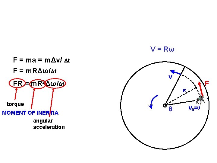 V = Rω F = ma = mΔv/ Δt F = m. RΔω/Δt FR V = Rω F = ma = mΔv/ Δt F = m. RΔω/Δt FR