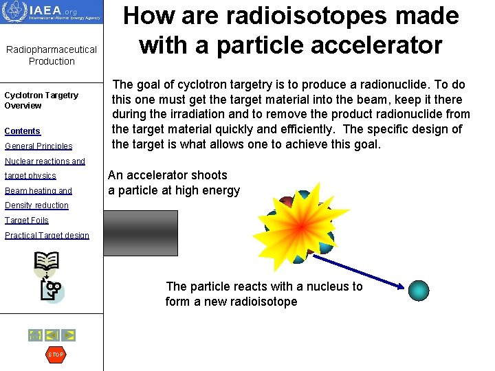 Radiopharmaceutical Production Cyclotron Targetry Overview Contents General Principles How are radioisotopes made with a