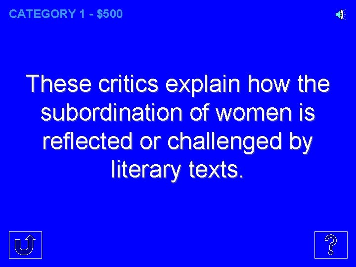 CATEGORY 1 - $500 These critics explain how the subordination of women is reflected