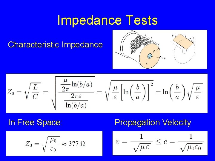 Impedance Tests Characteristic Impedance In Free Space: Propagation Velocity 