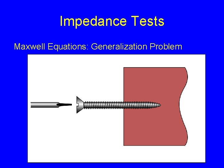 Impedance Tests Maxwell Equations: Generalization Problem 