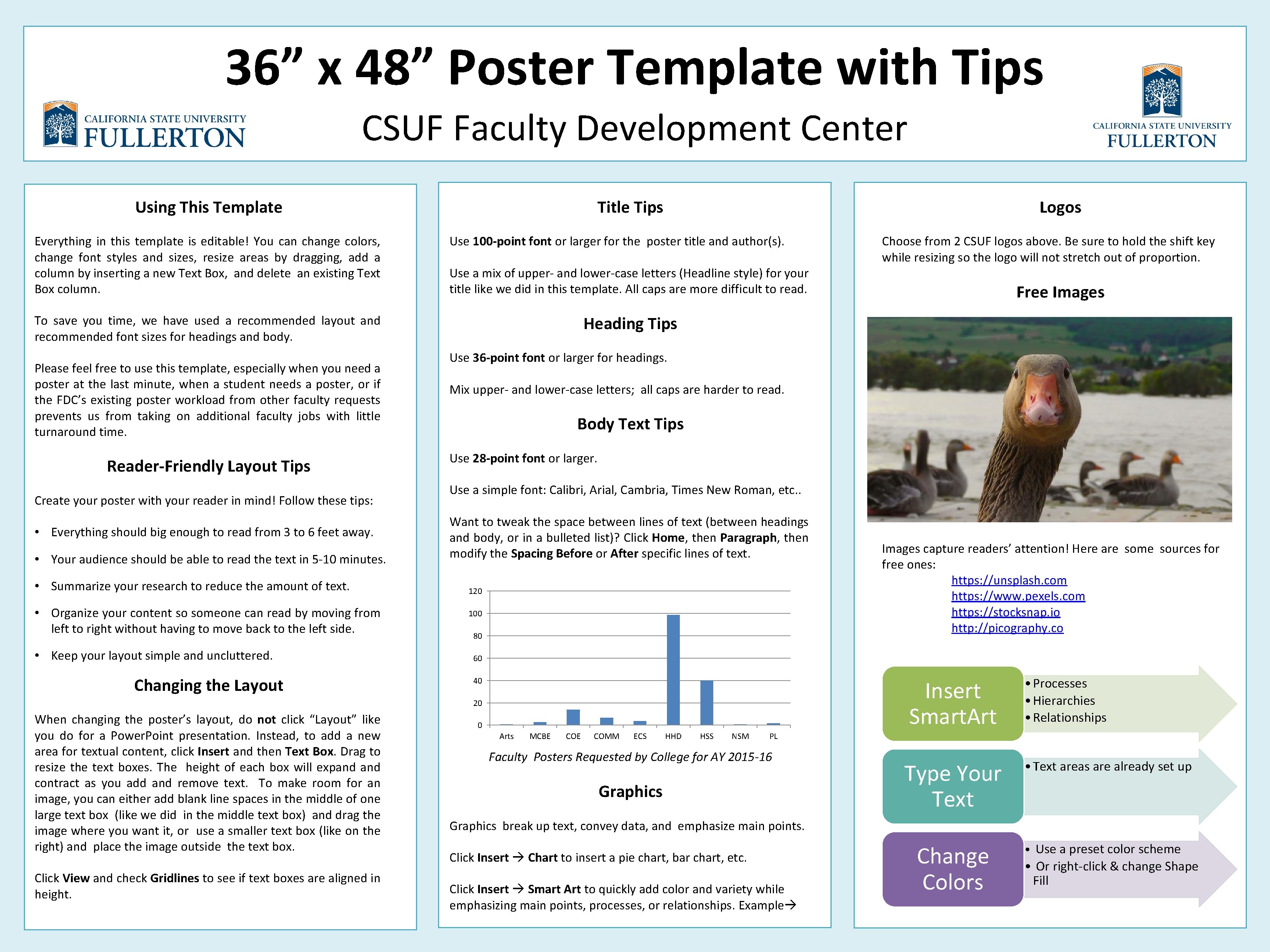 36” x 48” Poster Template with Tips CSUF Faculty Development Center Title Tips Using