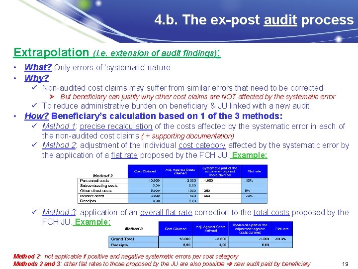 4. b. The ex-post audit process Extrapolation (i. e. extension of audit findings): •