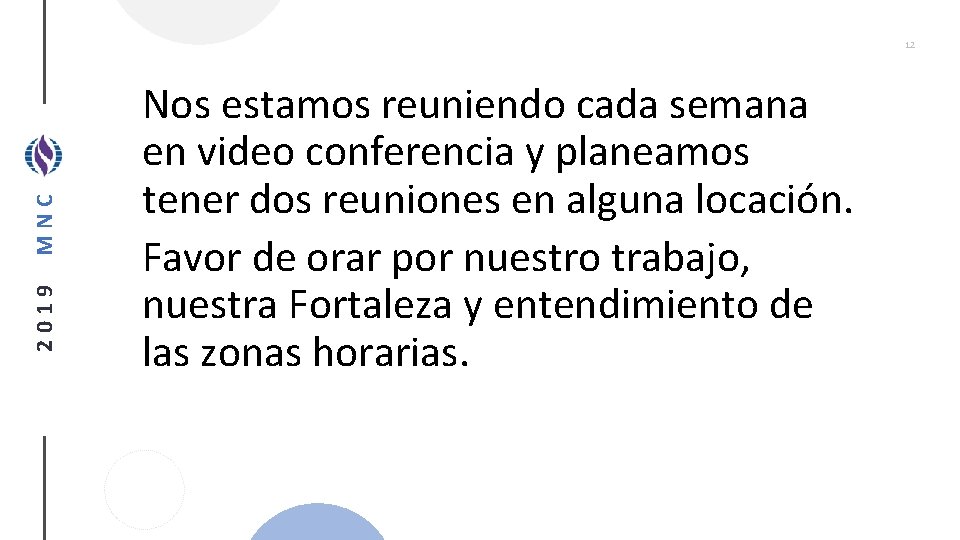 2019 MNC 12 Nos estamos reuniendo cada semana en video conferencia y planeamos tener