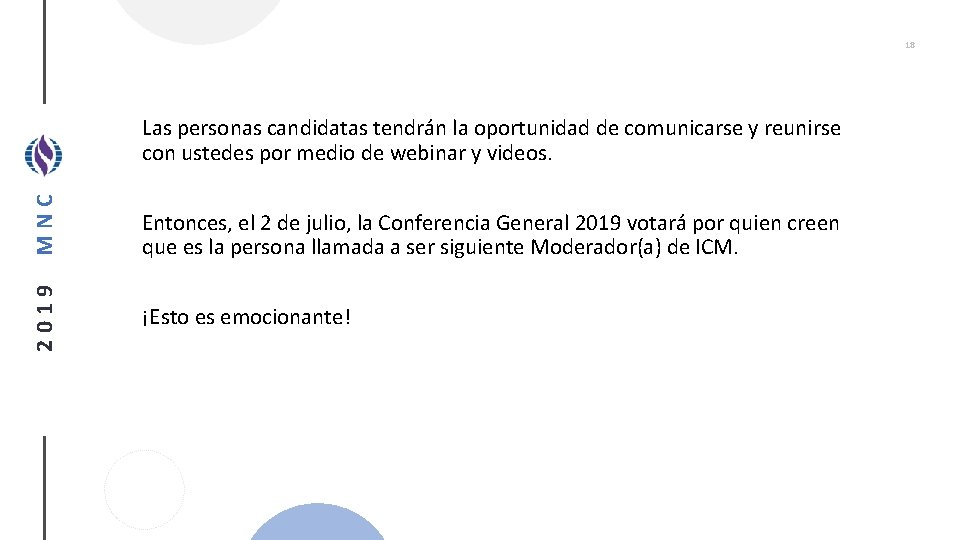 18 MNC Entonces, el 2 de julio, la Conferencia General 2019 votará por quien