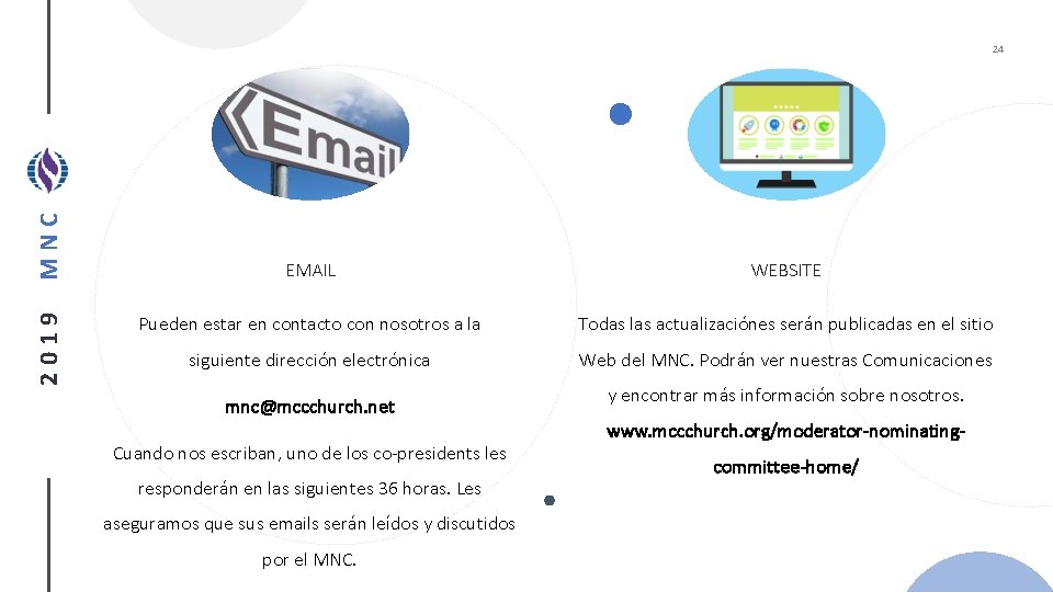 2019 MNC 24 EMAIL WEBSITE Pueden estar en contacto con nosotros a la Todas