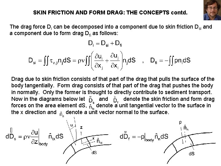 SKIN FRICTION AND FORM DRAG: THE CONCEPTS contd. The drag force Di can be