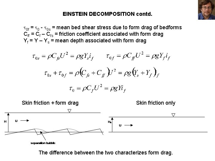 EINSTEIN DECOMPOSITION contd. 0 f = 0 - 0 s = mean bed shear