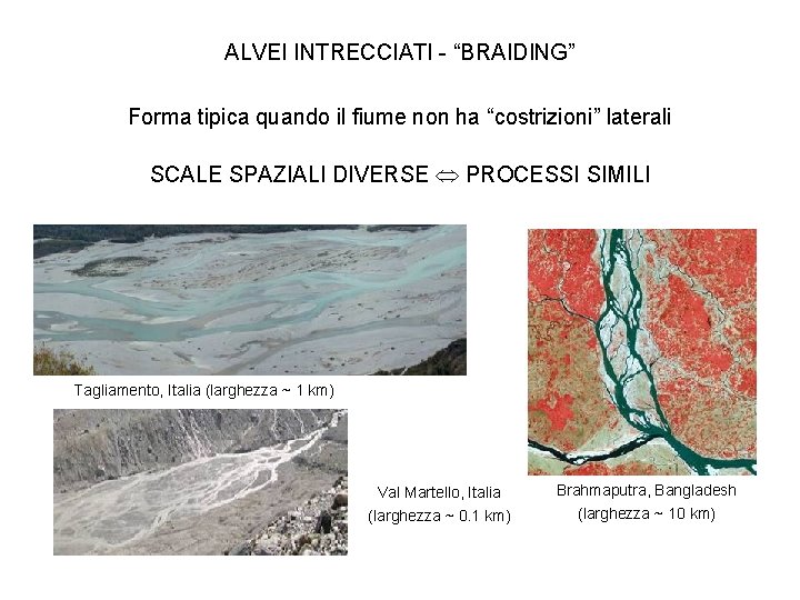 ALVEI INTRECCIATI - “BRAIDING” Forma tipica quando il fiume non ha “costrizioni” laterali SCALE