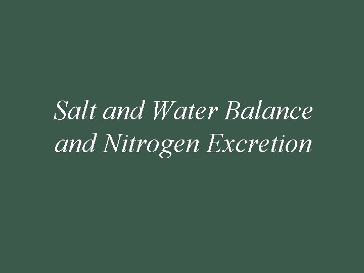 Salt and Water Balance and Nitrogen Excretion 