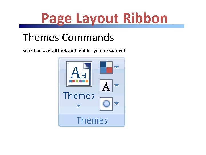 Page Layout Ribbon Themes Commands Select an overall look and feel for your document