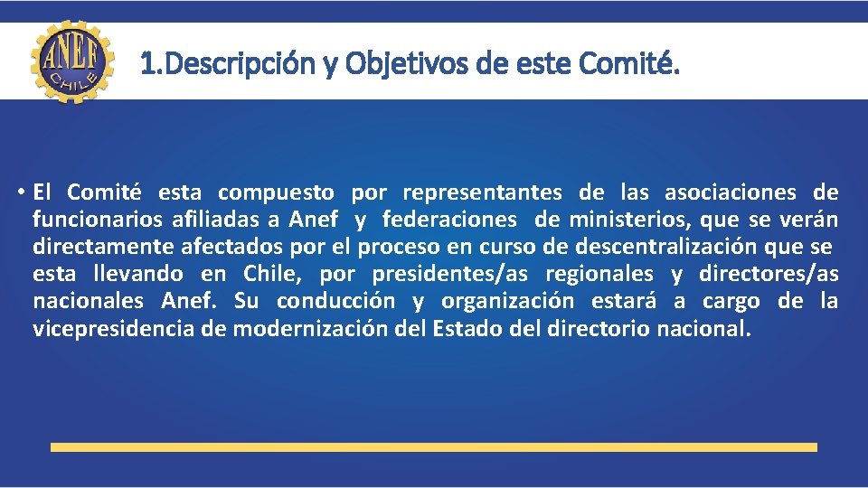 1. Descripción y Objetivos de este Comité. • El Comité esta compuesto por representantes