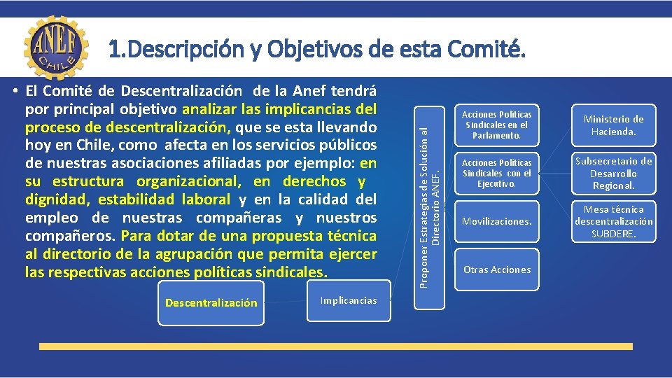  • El Comité de Descentralización de la Anef tendrá por principal objetivo analizar