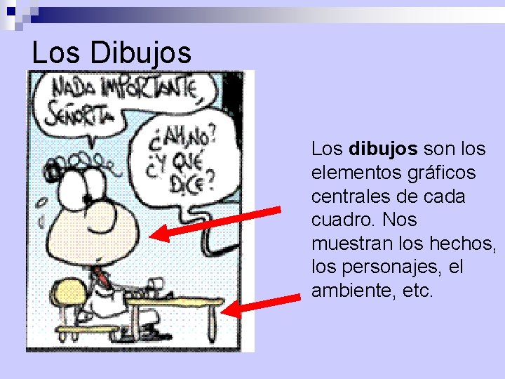 Los Dibujos Los dibujos son los elementos gráficos centrales de cada cuadro. Nos muestran