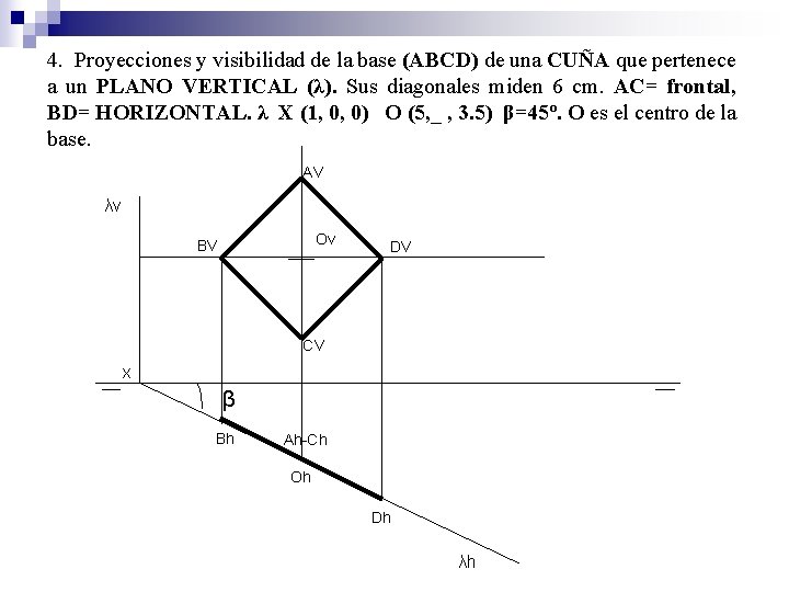 4. Proyecciones y visibilidad de la base (ABCD) de una CUÑA que pertenece a