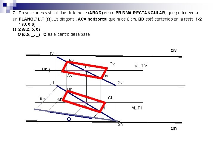 7. Proyecciones y visibilidad de la base (ABCD) de un PRISMA RECTANGULAR, que pertenece 7. Proyecciones y visibilidad de la base (ABCD) de un PRISMA RECTANGULAR, que pertenece