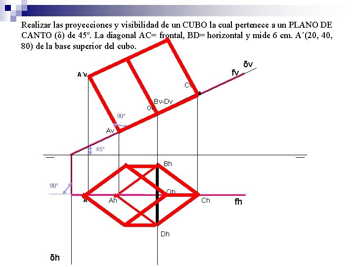 Realizar las proyecciones y visibilidad de un CUBO la cual pertenece a un PLANO