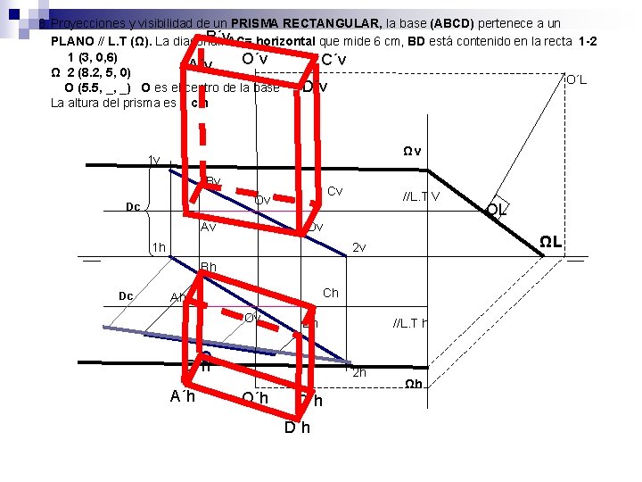 8. Proyecciones y visibilidad de un PRISMA RECTANGULAR, la base (ABCD) pertenece a un