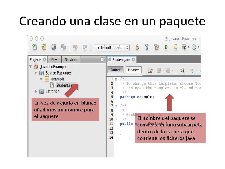 Creando una clase en un paquete En vez de dejarlo en blanco añadimos un