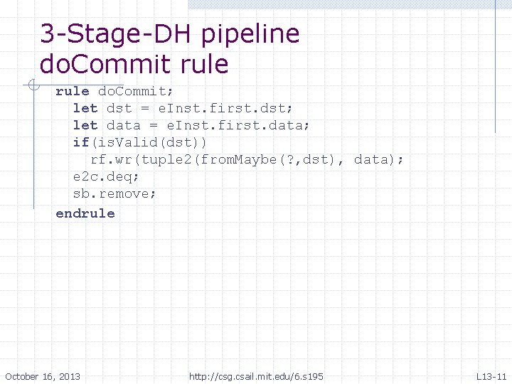 3 -Stage-DH pipeline do. Commit rule do. Commit; let dst = e. Inst. first. 3 -Stage-DH pipeline do. Commit rule do. Commit; let dst = e. Inst. first.