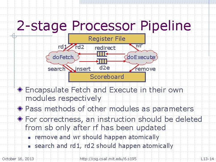 2 -stage Processor Pipeline Register File rd 1 rd 2 redirect do. Fetch search 2 -stage Processor Pipeline Register File rd 1 rd 2 redirect do. Fetch search