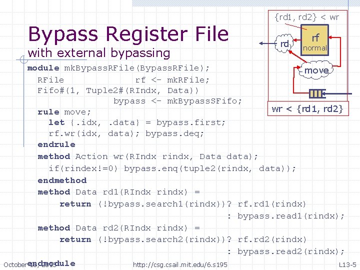 Bypass Register File with external bypassing {rd 1, rd 2} < wr rd rf Bypass Register File with external bypassing {rd 1, rd 2} < wr rd rf
