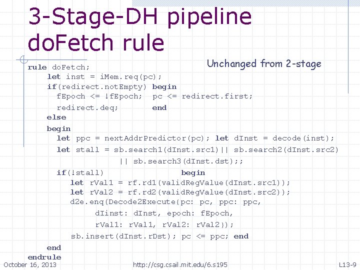 3 -Stage-DH pipeline do. Fetch rule Unchanged from 2 -stage rule do. Fetch; let 3 -Stage-DH pipeline do. Fetch rule Unchanged from 2 -stage rule do. Fetch; let
