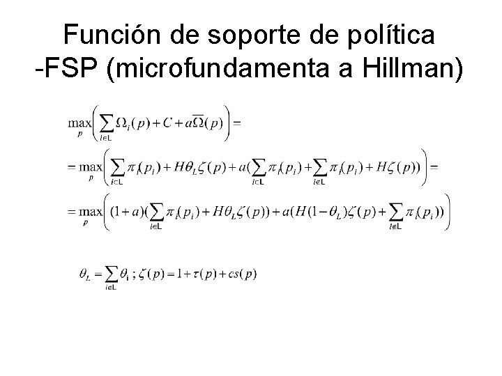 Función de soporte de política -FSP (microfundamenta a Hillman) 