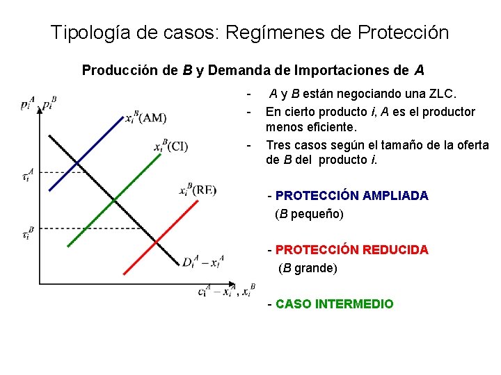 Tipología de casos: Regímenes de Protección Producción de B y Demanda de Importaciones de