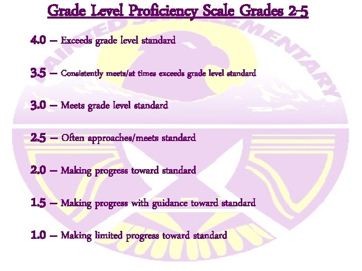 Grade Level Proficiency Scale Grades 2 -5 4. 0 – Exceeds grade level standard Grade Level Proficiency Scale Grades 2 -5 4. 0 – Exceeds grade level standard