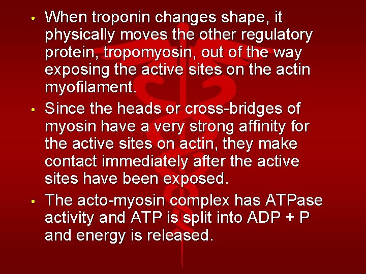  • • • When troponin changes shape, it physically moves the other regulatory