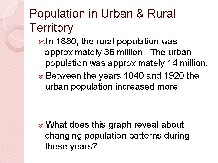 Population in Urban & Rural Territory In 1880, the rural population was approximately 36