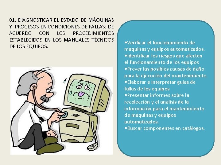 01. DIAGNOSTICAR EL ESTADO DE MÁQUINAS Y PROCESOS EN CONDICIONES DE FALLAS; DE ACUERDO 01. DIAGNOSTICAR EL ESTADO DE MÁQUINAS Y PROCESOS EN CONDICIONES DE FALLAS; DE ACUERDO