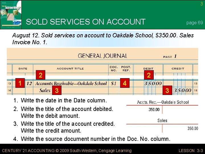 3 SOLD SERVICES ON ACCOUNT page 69 August 12. Sold services on account to