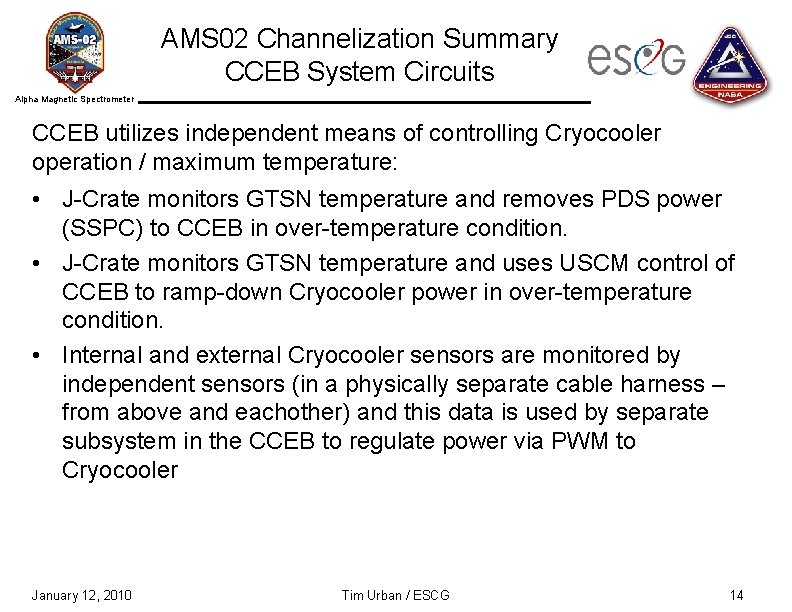 AMS 02 Channelization Summary CCEB System Circuits Alpha Magnetic Spectrometer CCEB utilizes independent means