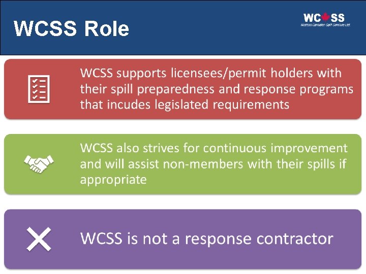 WCSS Role Spill Preparedness and Response Support since 1972. 