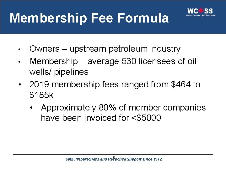 Membership Fee Formula Owners – upstream petroleum industry • Membership – average 530
