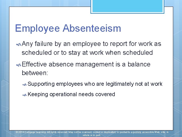 Employee Absenteeism Any failure by an employee to report for work as scheduled or