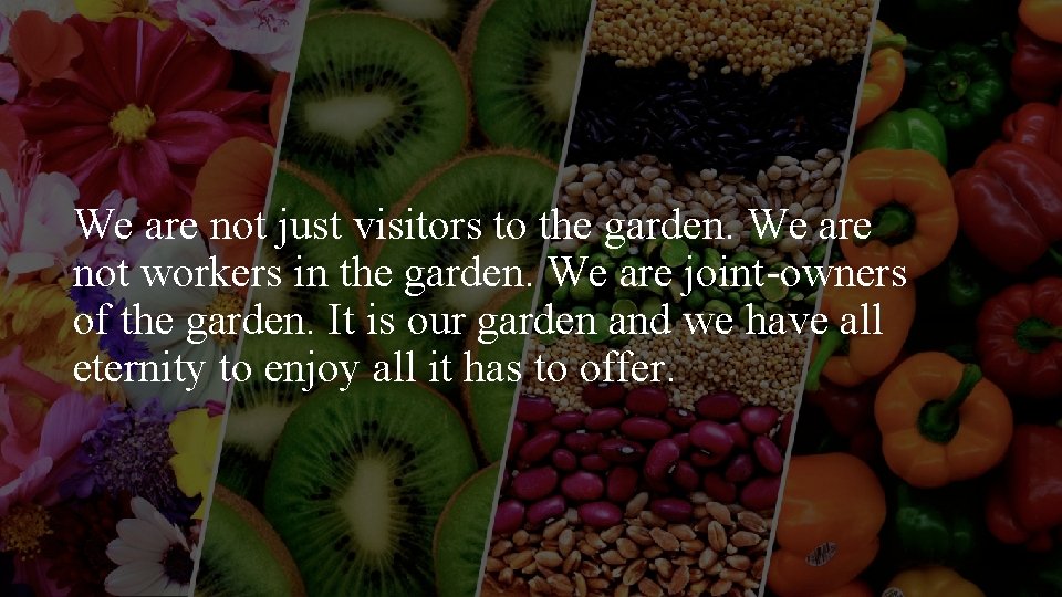 We are not just visitors to the garden. We are not workers in the