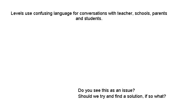 Levels use confusing language for conversations with teacher, schools, parents and students. Do you