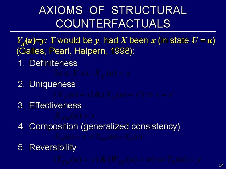 AXIOMS OF STRUCTURAL COUNTERFACTUALS Yx(u)=y: Y would be y, had X been x (in