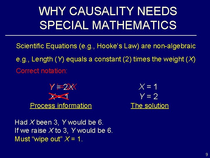 WHY CAUSALITY NEEDS SPECIAL MATHEMATICS Scientific Equations (e. g. , Hooke’s Law) are non-algebraic